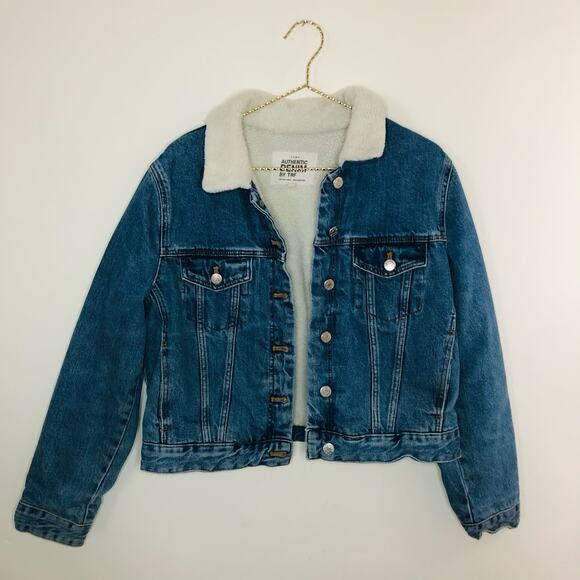 Zara Sherpa Denim Jacket Women’s Large - Picture 1 of 3